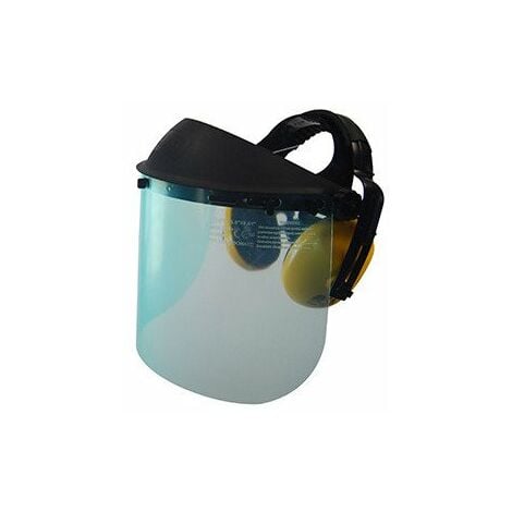 Visière de protection plastique relevable et anti-bruit, modèle professionnel. largeur visière: 400mm, H: 190mm. Normes EN166 -