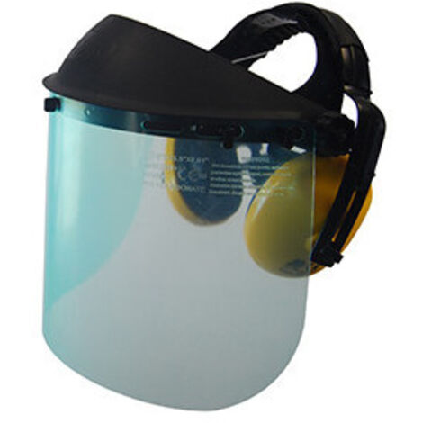 Visière de protection plastique relevable et anti-bruit, modèle professionnel. largeur visière: 400mm, H: 190mm. Normes EN166 -