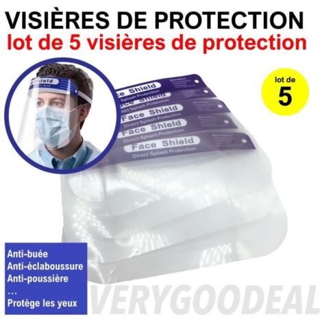 Visières de protection visage lot de 5 réutilisables anti-buée anti-poussières protection yeux et visage