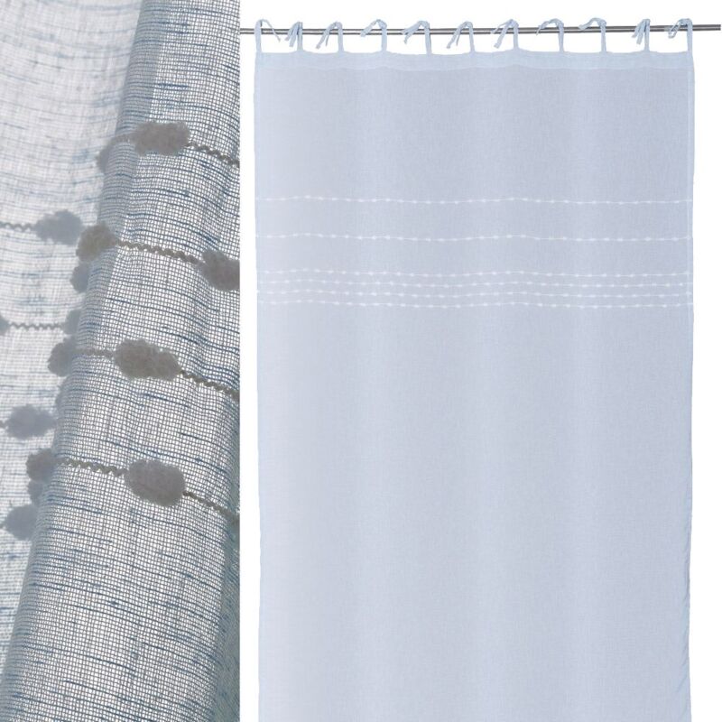 

Lolahome - Visillo con pompones y lazos azul vintage de poliéster de 260x140 cm