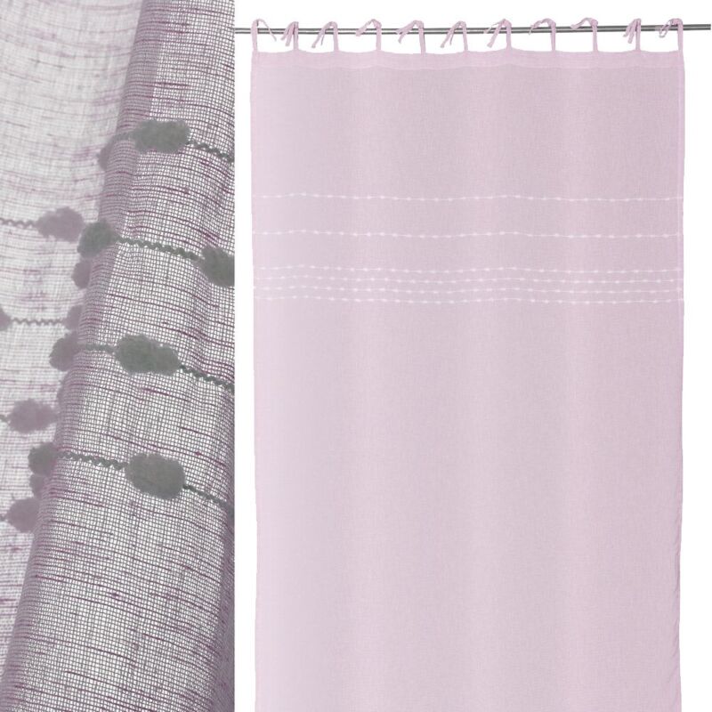 

Lolahome - Visillo con pompones y lazos rosa vintage de poliéster de 260x140 cm