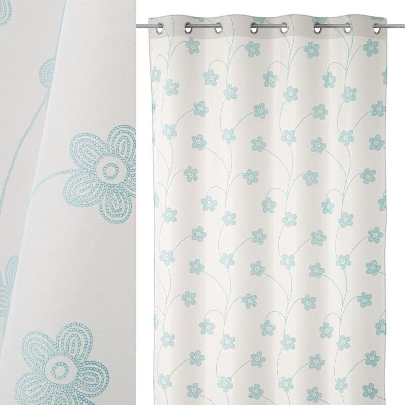 

Visillo de flores confeccionado turquesa shabby chic de poliéster de 260x140 cm