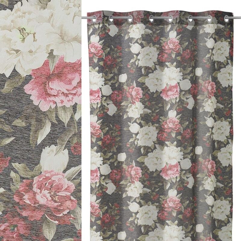 

Lolahome - Visillo de flores negro de poliéster de 140x260 cm