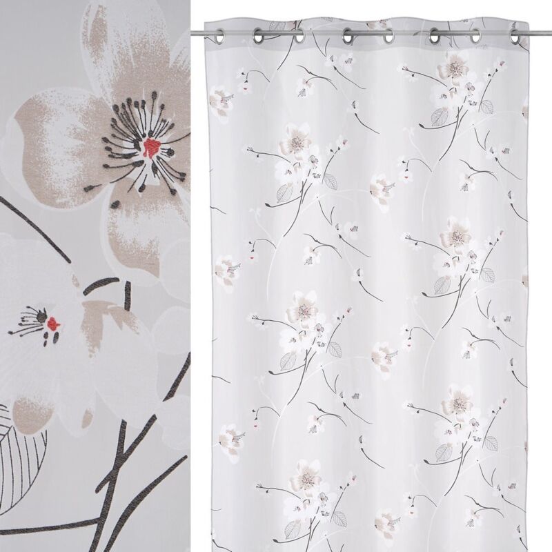 

Visillo flores gris de poliéster de 140x260 cm