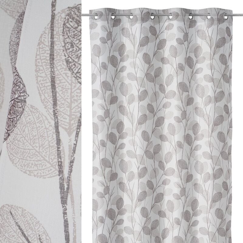 

Lolahome - Visillo hojas blanco y gris de poliéster de 140x260 cm
