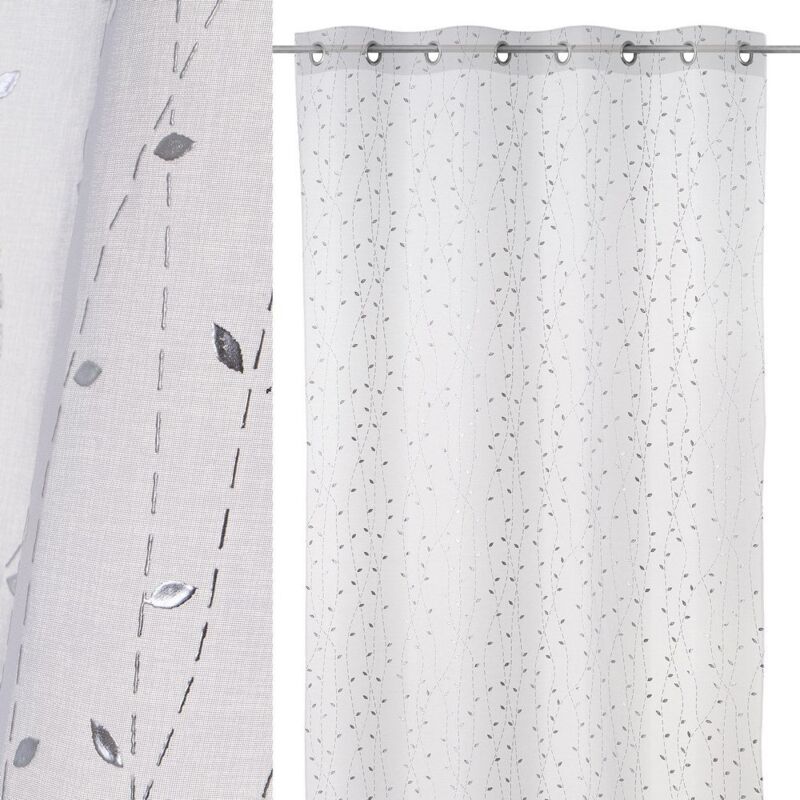 

Visillo hojas blanco y plateado de poliéster de 140x260 cm