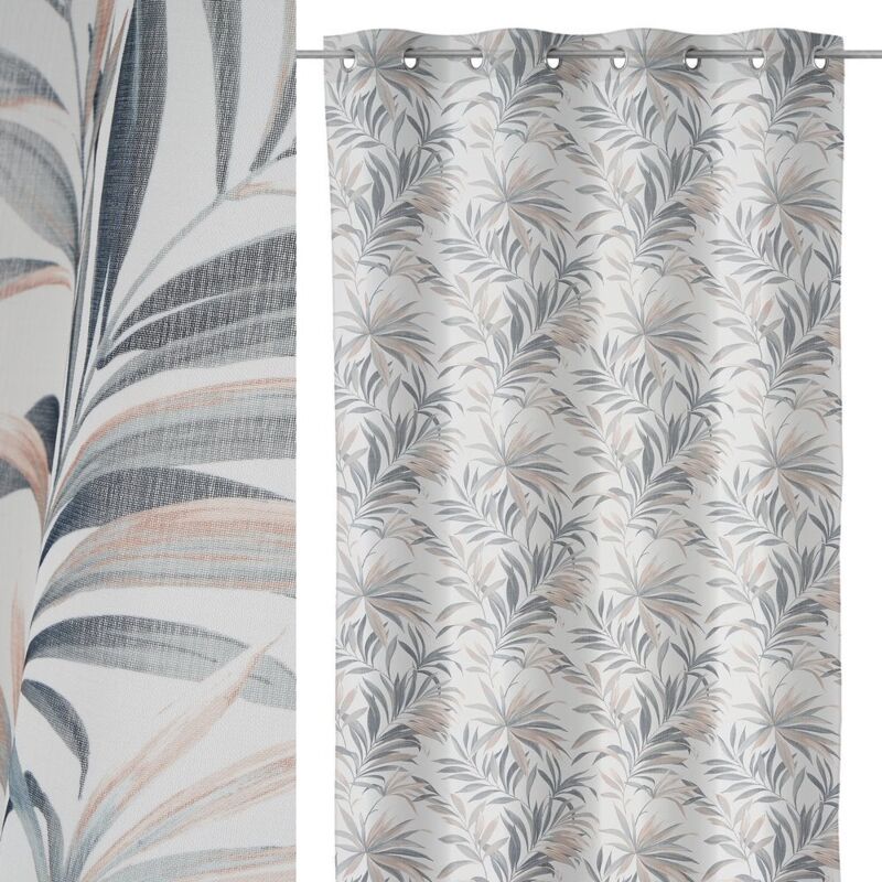 

Lolahome - Visillo hojas de palmera blanco y gris de poliéster de 140x260 cm