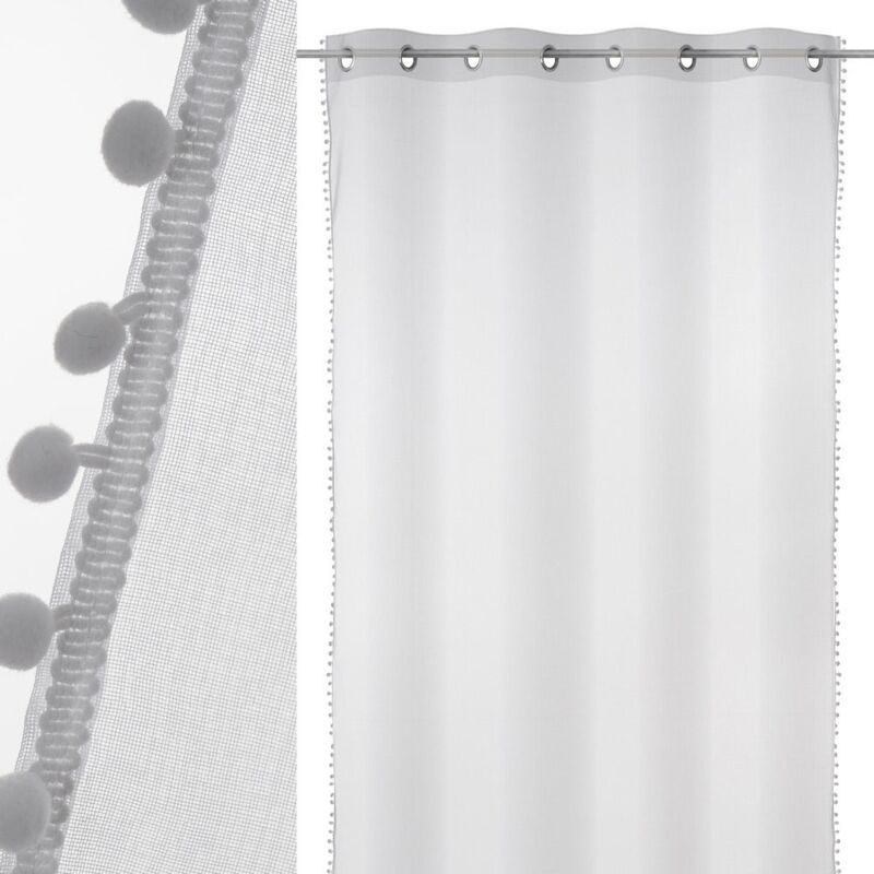 

Lolahome - Visillo pompones blanco de poliéster de 140x260 cm