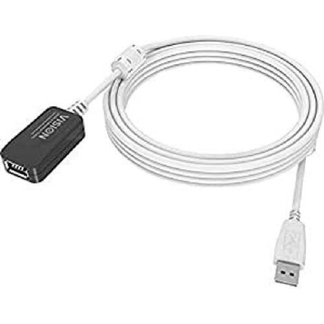 VISION 5m White USB 2.0 extension cable Connecteurs en or - noyaux de ferrite - 480 Mbps - blindage tressé couvrant plus de 65 pour cent - USB-A (f) vers USB-A (m) - diamètre extérieur 4,5 mm - 28+24