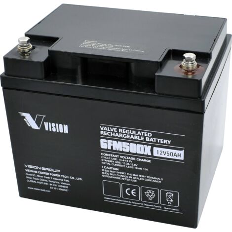 Vision Akkus 6FM50DX Batterie au plomb 12 V 50 Ah plomb (AGM) (l x H x P) 197 x 170 x 165 mm raccord à vis M6 sans entretien, résistant aux cycles d Y44932