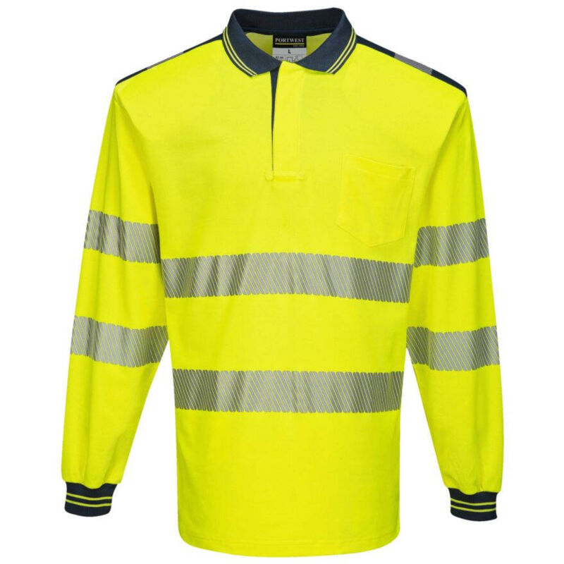 PW3 Polo manica lunga Hi-Vis - Giallo + Blu Navy