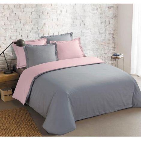 Parure Housse de Couette en 100/% Coton 1 taie doreiller 65x65 cm Bicolore Gris Clair//Gris Moyen 140x200 cm