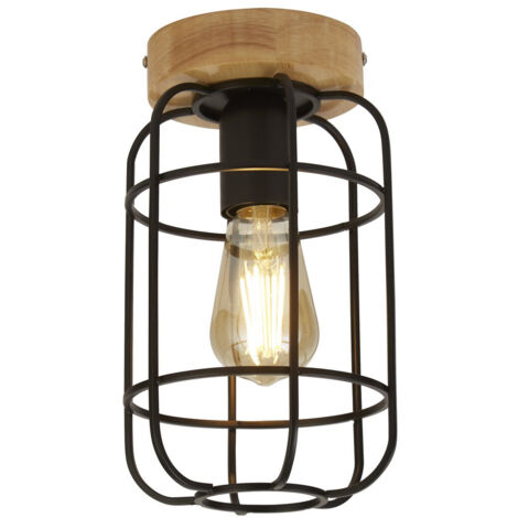 Vision Plafonnier Cage, Noir Mat & Bois