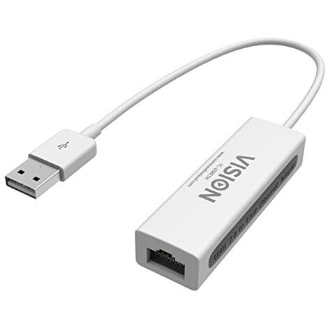 Vision - TC-usbeth Adaptador de Cable - Adaptador para Cable (USB-b, rj-45, Macho/Hembra, Color Blanco, níquel, Mac, pc)