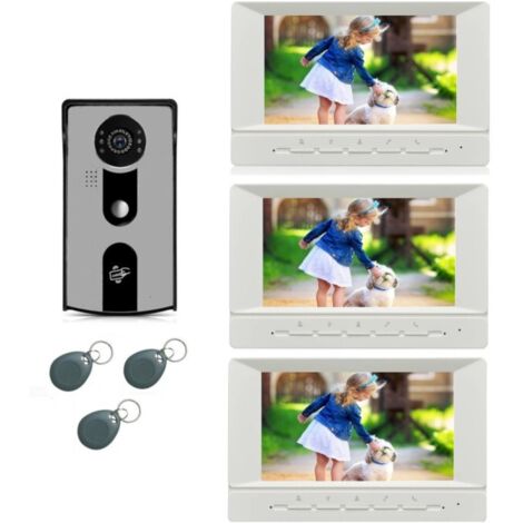Visiophone 3 écrans pour maison à étage avec lecteur RFID