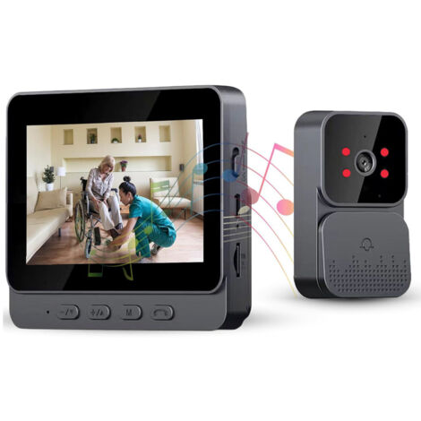 Visiophone, 4.3 pouces Vidéo Interphone Visiophone Portier sans Fil, caméra de sonnette avec moniteur, Détection Humaine, Audio Bidirectionnel