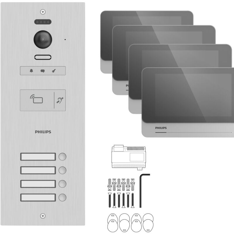 Visiophone collectif pour 4 appartements / bureaux - compatible Vigik Philips WelcomeHive 2