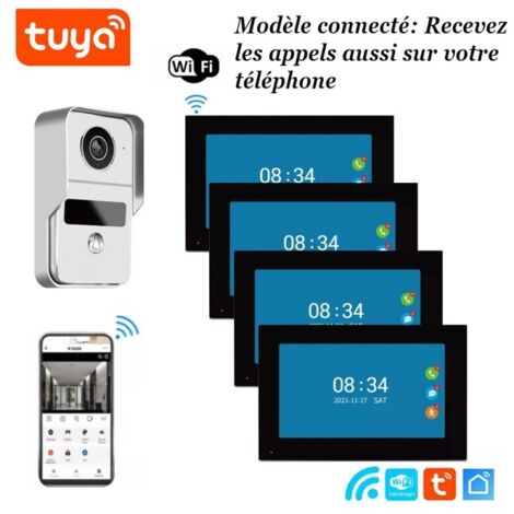 Visiophone connecté avec 4 écrans pour maison à étage avec lecteur de badges