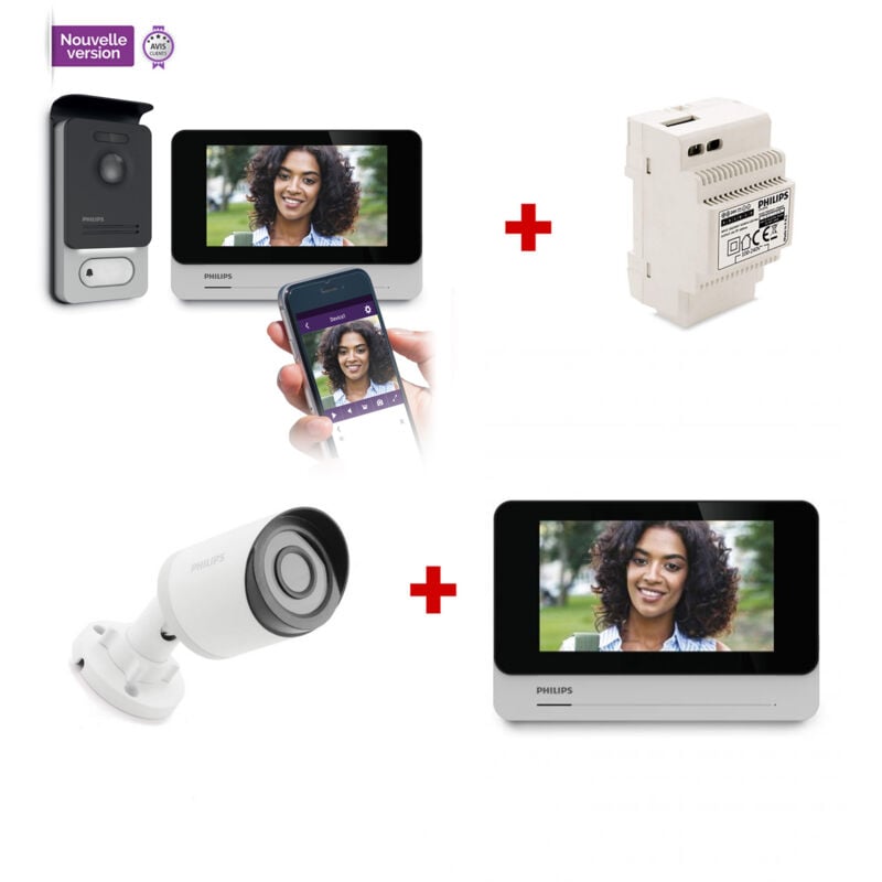 Philips - Visiophone filaire 1 caméra et 2 écrans Connect 2 Premium
