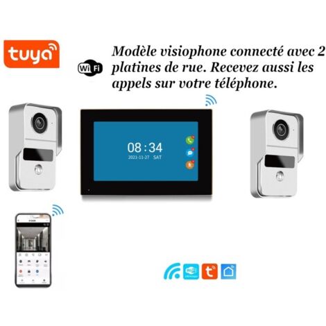 Visiophone double platine de rue connecté pour maison à 2 entrées