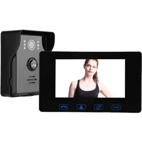Visiophone Filaire Interphone Vido Sonnette avec Moniteur de 7 pouces, Camra de Vision Nocturne, Grand Angle 50 , Dverrouillage du Support, Audio Bidirectionnel (Noir)(UE)