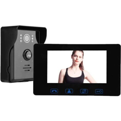 Visiophone Filaire Interphone Vido Sonnette avec Moniteur de 7 pouces, Camra de Vision Nocturne, Grand Angle 50 , Dverrouillage du Support, Audio Bidirectionnel (Noir)(UE)