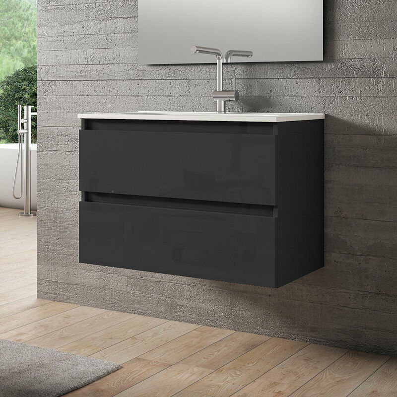 

BOX Mueble+Lavabo Suspendido 2 Cajones Gris Brillo - Medida: 80 CMS - Visobath