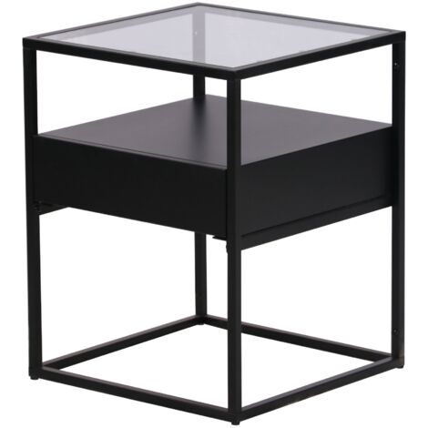 Vissenbjerg mesa auxiliar acero lacado vidrio templado 51 x 40 x 40 cm negro mate 030008663