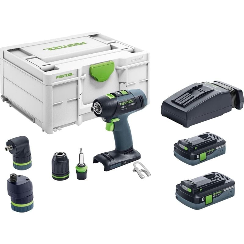 Perceuse visseuse sans fil t 18+3 hpc 4.0 I-Set Festool avec 2 batteries 18V 4.0Ah - chargeur - accessoires - Systainer - 576989