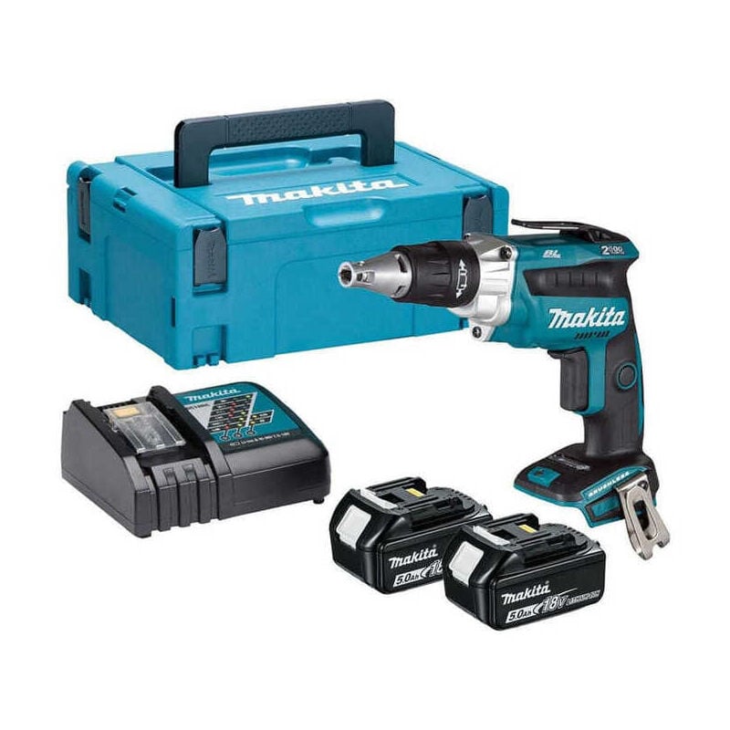 Visseuse plaque de plâtre Makita avec 2 batteries 18V 58.0Ah - chargeur - MakPac- DFS250RTJ