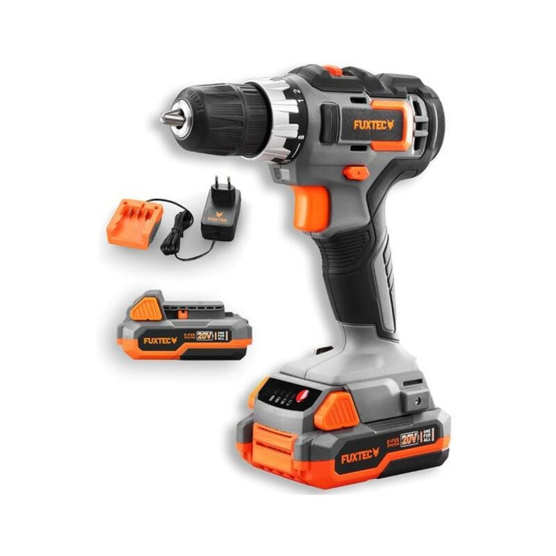 Perceuse visseuse sans fil Fuxtec FX-E1BS20 - 20V 21000 frappes/min - Set avec 2 batteries 2Ah et chargeur 1A