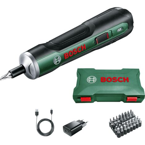 Visseuse sans fil ergonomique Bosch - PushDrive (Batterie 3,6V - 1,5Ah intégrée, recharge Micro USB, livrée avec 32 embouts de vissage et boite de rangement)