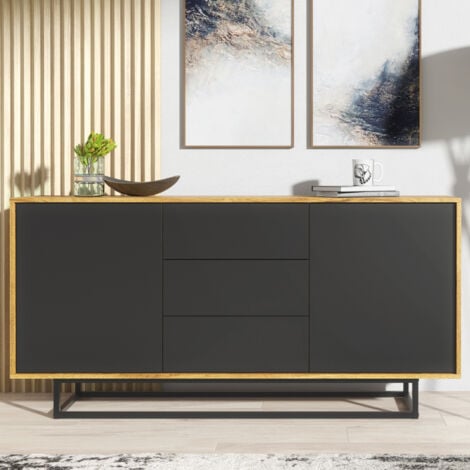 Vista Sideboard - Dark Oak with Black Matt Doors - 140cm