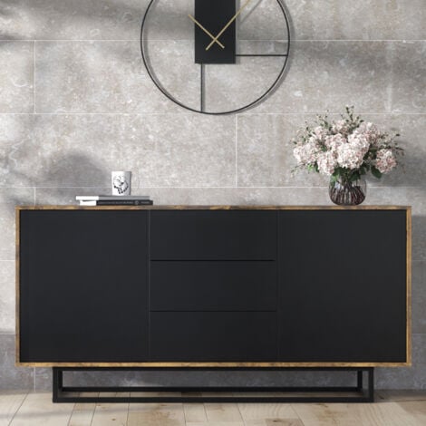 CREATIVE FURNITURE Vista Sideboard - Rustic with Black Matt Doors - 140cm