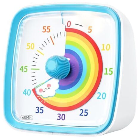 Visual Timer with Night Light, 60 Minute Rainbow Countdown Timer for Kids and Adults, Time Management Tool for Home, School, Kitchen or Office (Blue)