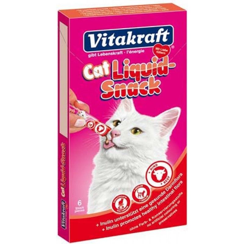 Vitakraft Cat Liquid Snack per Gatti 6x15 gr Manzo + Inulina