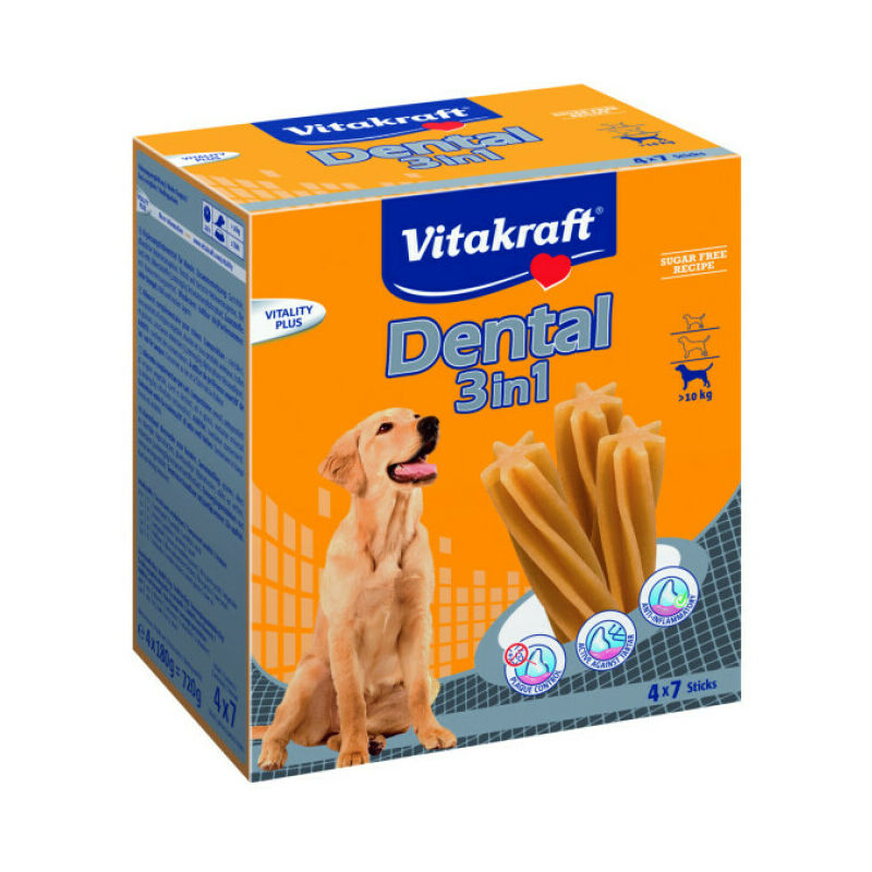 Sticks dentaires pour chiens de + de 10 kg Multipack Dental 3 en 1 - lot de 4 * 7 sticks