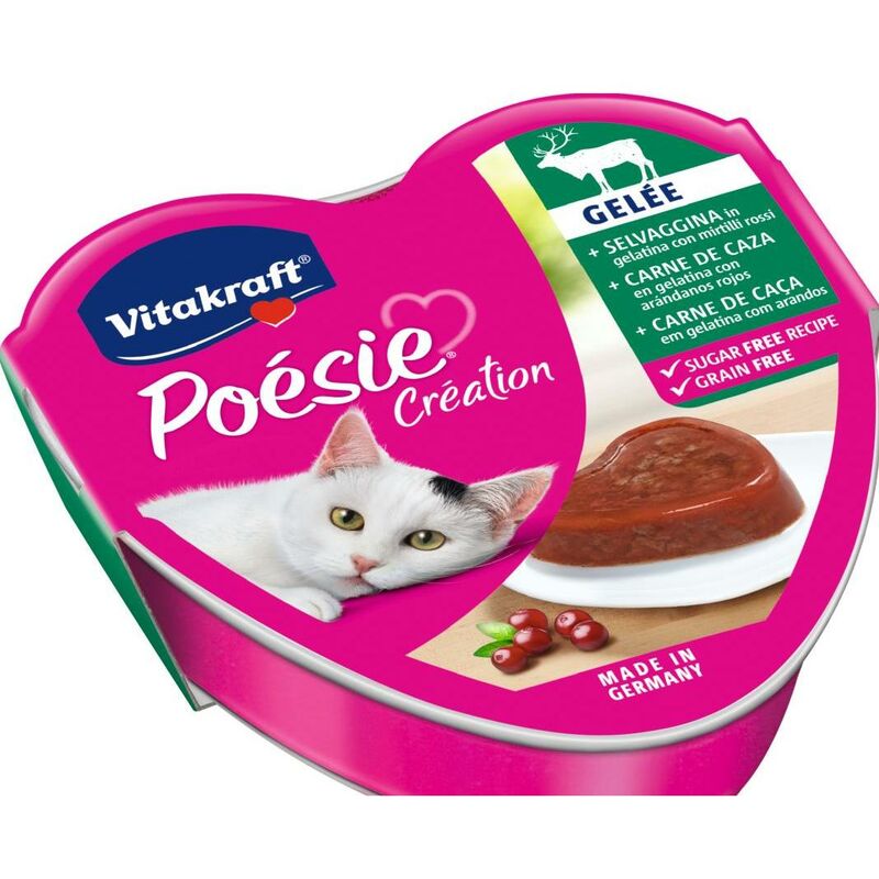 

Vitakraft Latita Poésie gelatina con carne de caza, arándanos y hierbas 85 gr comida húmeda gato