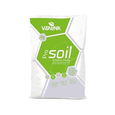 Potting soil, low peat content, good drainage and aeration, with slow-release fertiliser and beneficial microbes. VitaLink Pro Soil - 50L Bag