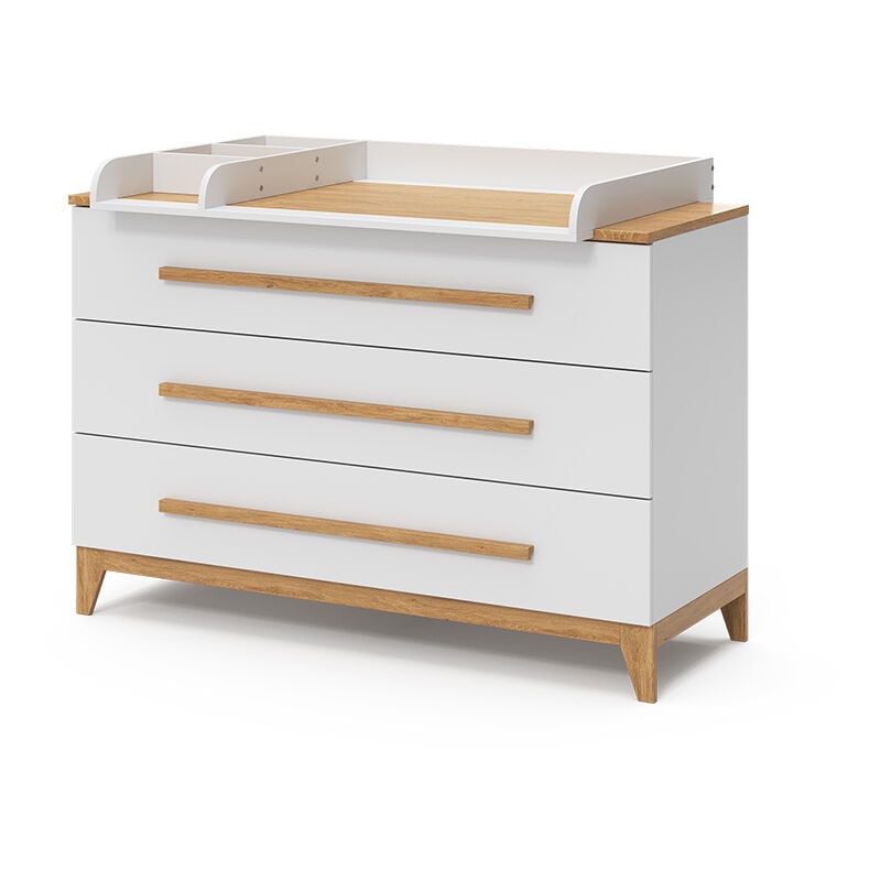 Vitalispa - Commode à langer Malia, Blanc, 133 x 98 cm xl avec 3 tiroirs