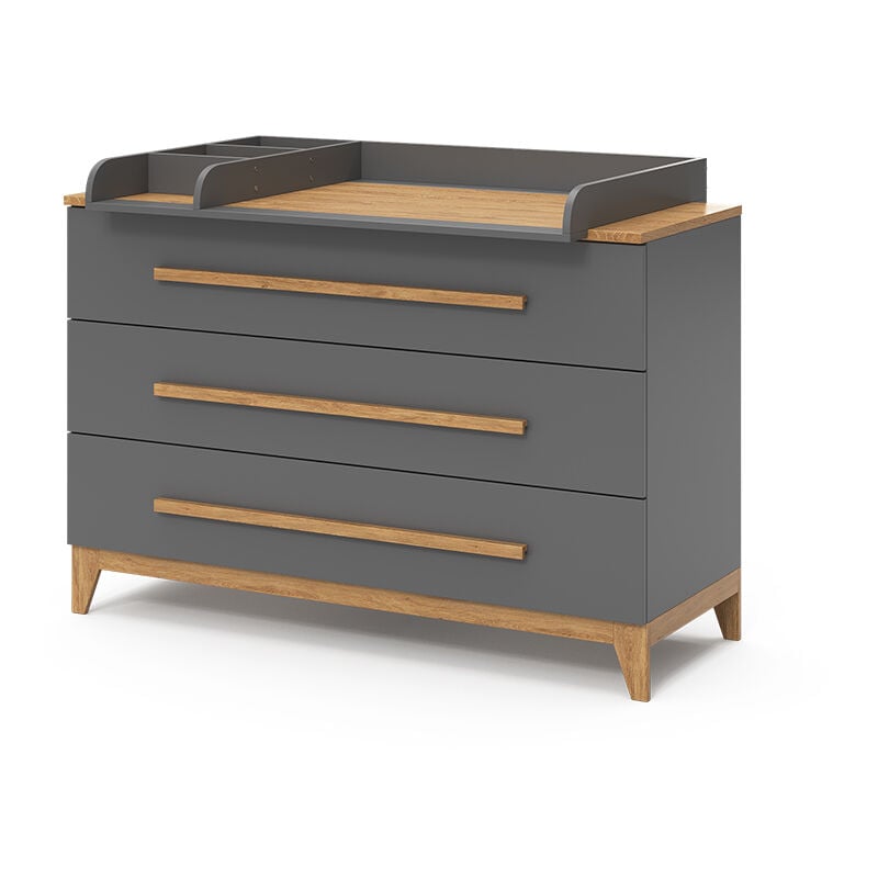 Vitalispa - Commode à langer Malia, Gris, 133 x 98 cm xl avec 3 tiroirs