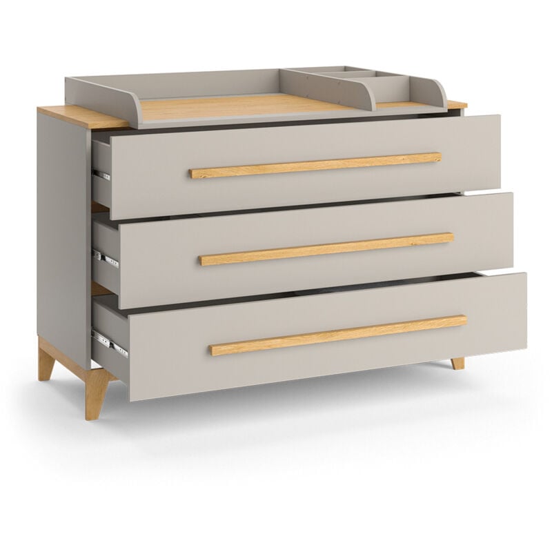 Commode à langer Malia, Chêne cachemire, 133x98cm XL avec 3 tiroirs, Vitalispa