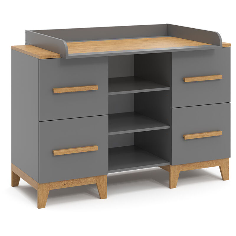 Vitalispa - Commode à langer Malia, Gris, 133 x 98 cm xl avec 4 tiroirs