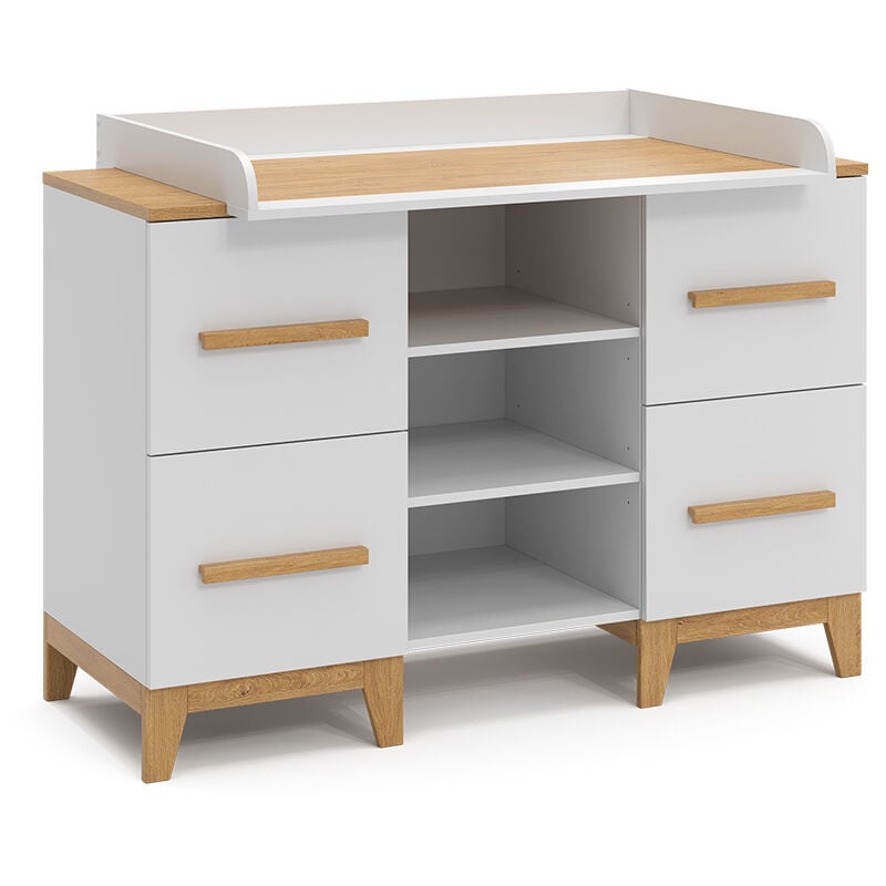 Vitalispa - Commode à langer Malia, Blanc, 133 x 98 cm xl avec 4 tiroirs