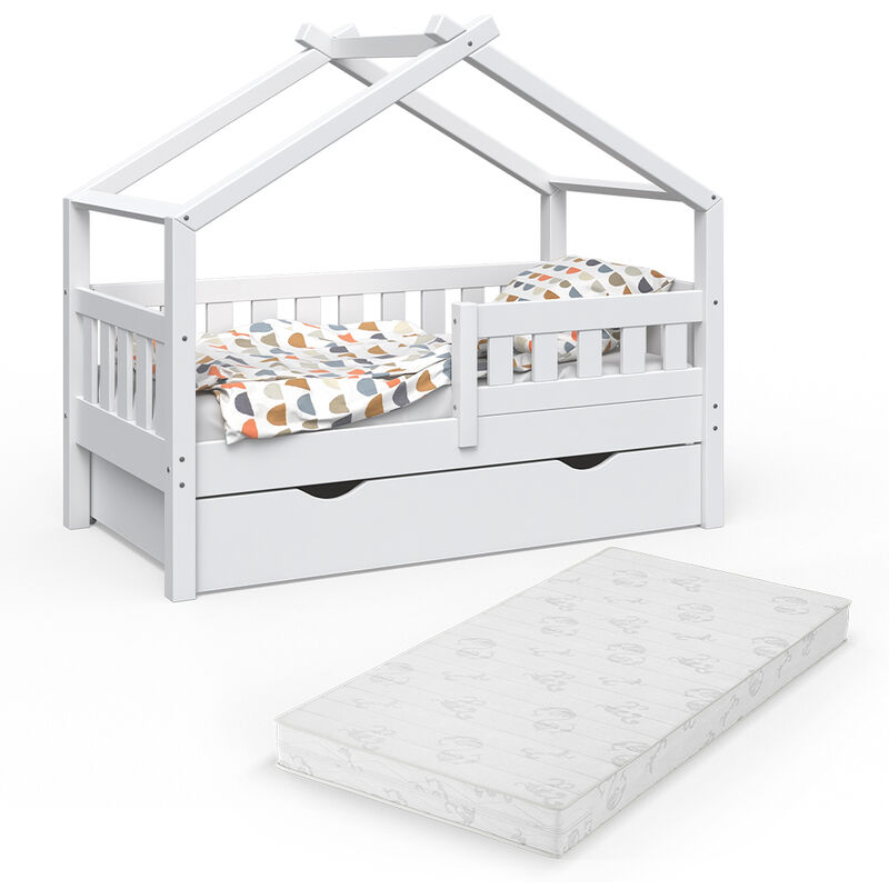 Design Kinderbett 140x70 Babybett mit Schublade Lattenrost Matratze - Vitalispa