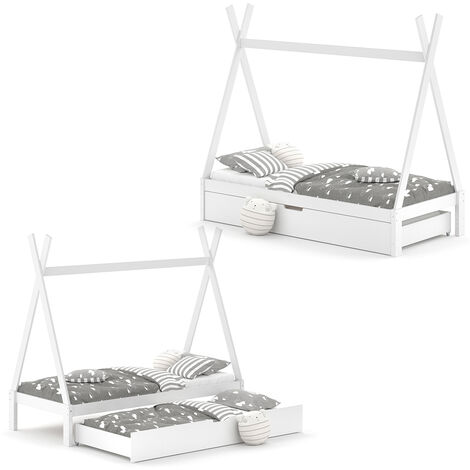 Kinderbett in Zelt-Optik Zelt-Bett Indianer-Bett mit Matratze ECO 160x80cm