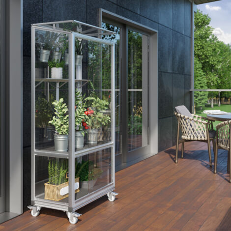 Vitavia Balkongewächshaus "Polis", aluminium eloxiert, 3 mm ESG mit Rollfundament