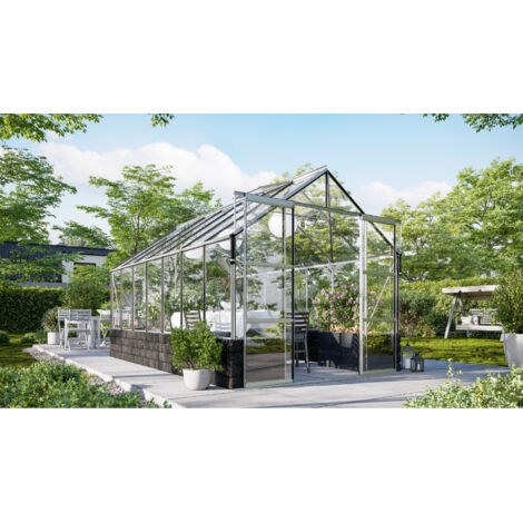 Vitavia Gewächshaus "Cassandra 11500", aluminium eloxiert, 11,5 m², mit Sockelmauer in basalt, 3 mm ESG