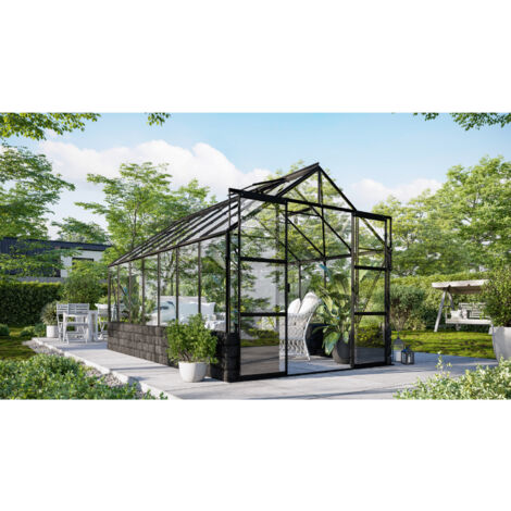 Vitavia Gewächshaus "Cassandra 11500", schwarz, 11,5 m², mit Sockelmauer in basalt, 3 mm ESG