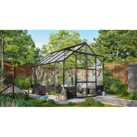 Vitavia Gewächshaus "Cassandra 8300", schwarz, 8,3 m², mit Sockelmauer in basalt, 3 mm ESG